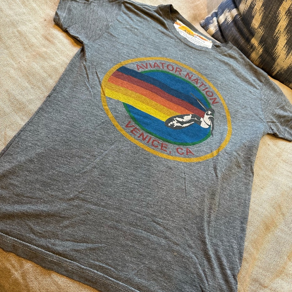 Aviator Nation kids Tee with Rainbow Surfer Graphic size 12